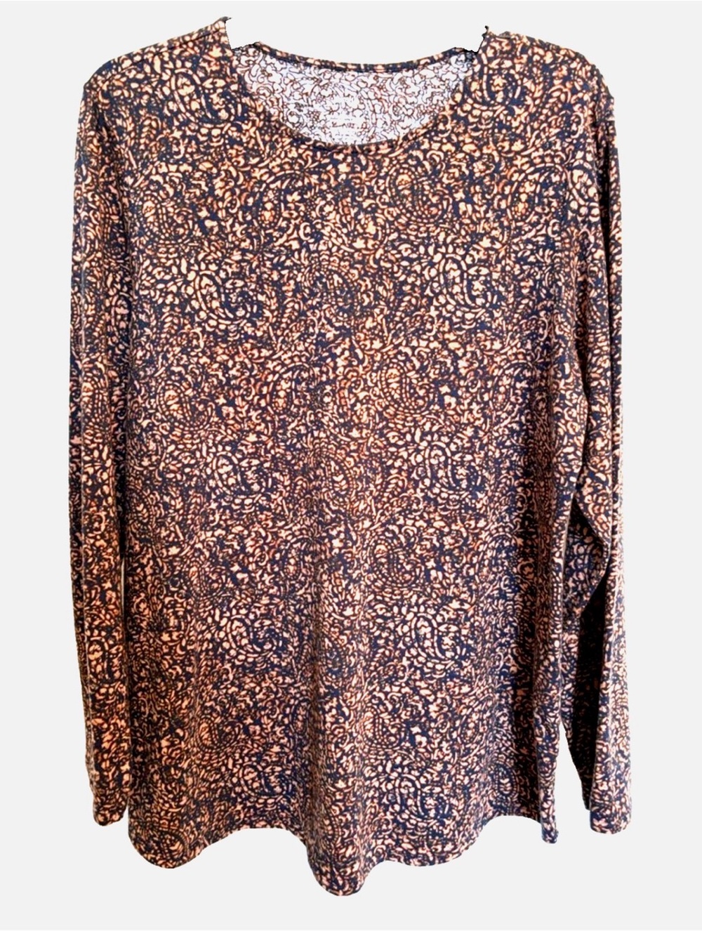 J Jill Pure Jill Pima Cotton Tunic Top Medium Brown Blue Paisley Scroll Print